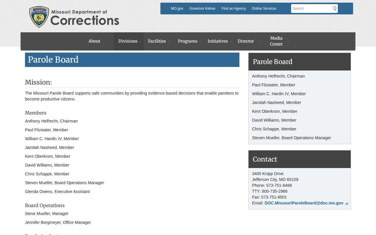 Missouri Parole Board records for Vernon County parole release decisions