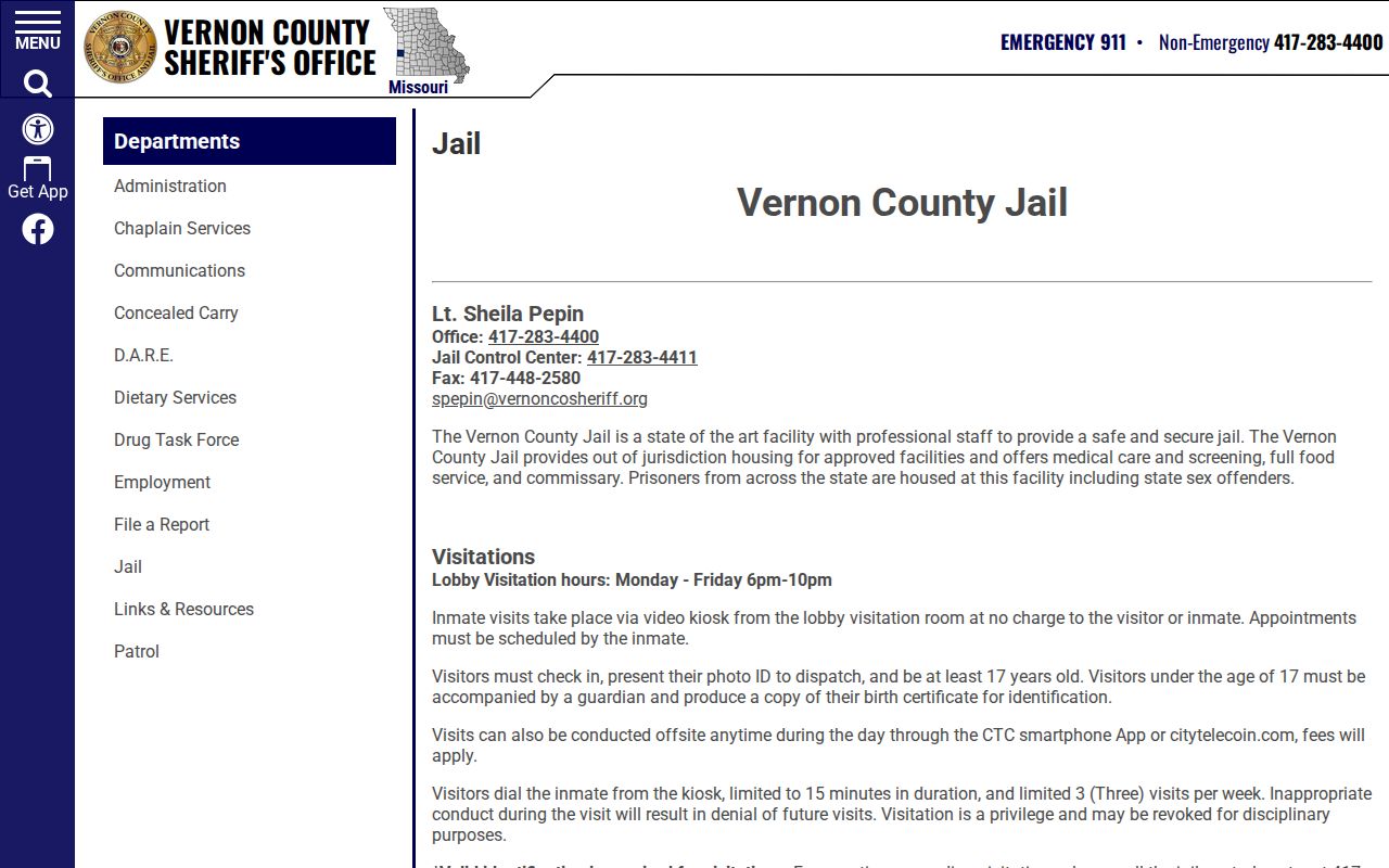 Vernon County Jail release record and Jail Control contact